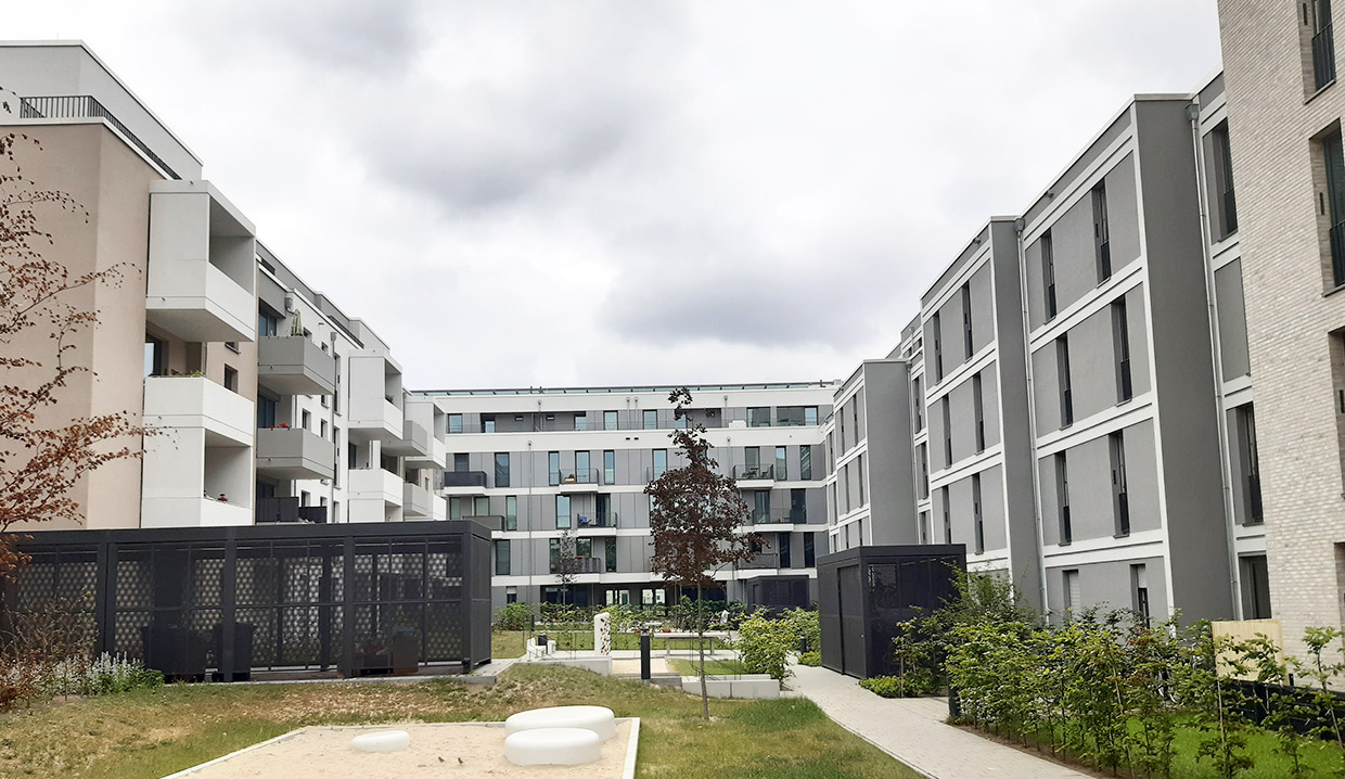 Ansicht Innenhof, Freiraumflächen . Neubau Wasserstadt Oberhavel, Berlin-Spandau