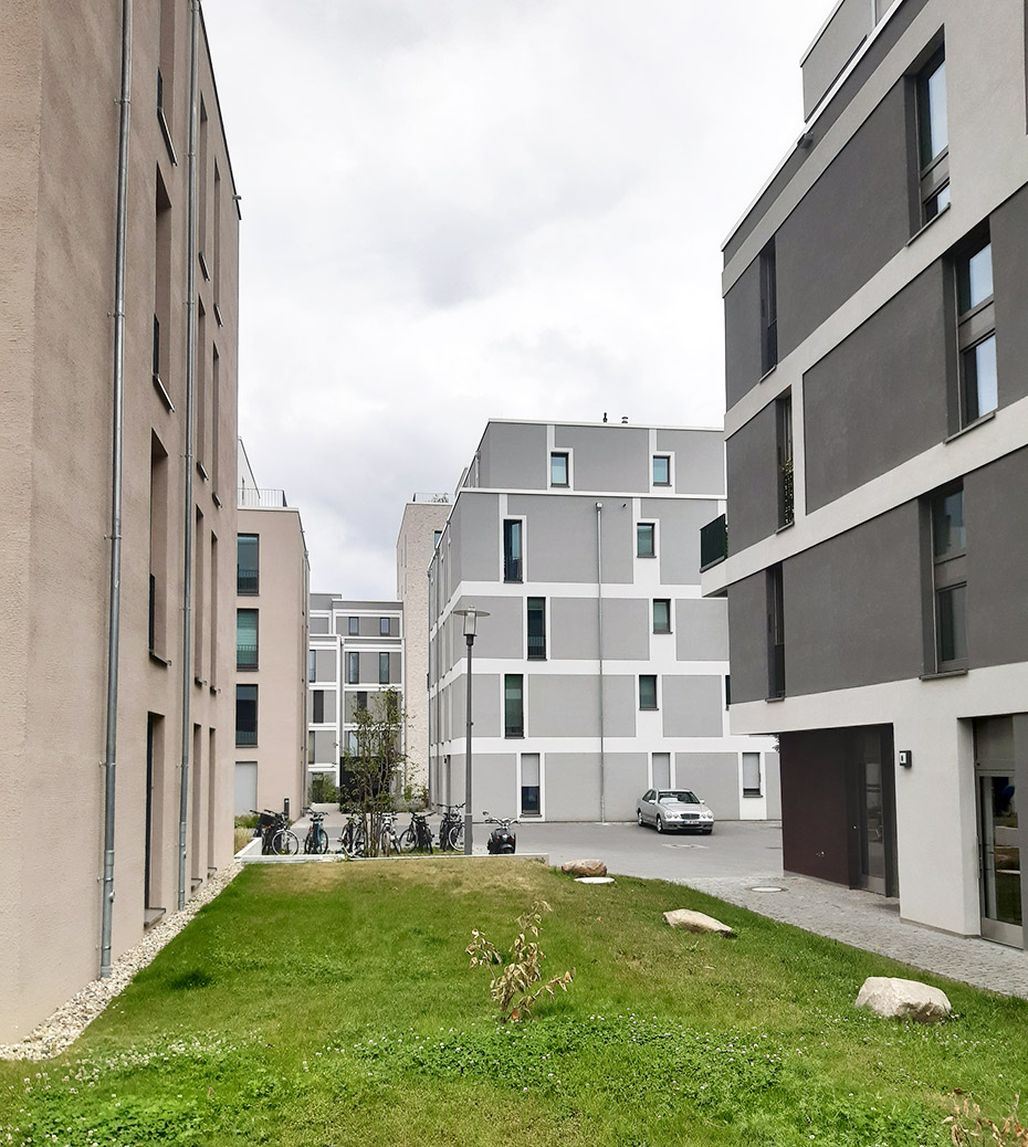 Ansicht Gebäudevarianten, Freiraumflächen . Neubau Wasserstadt Oberhavel, Berlin-Spandau